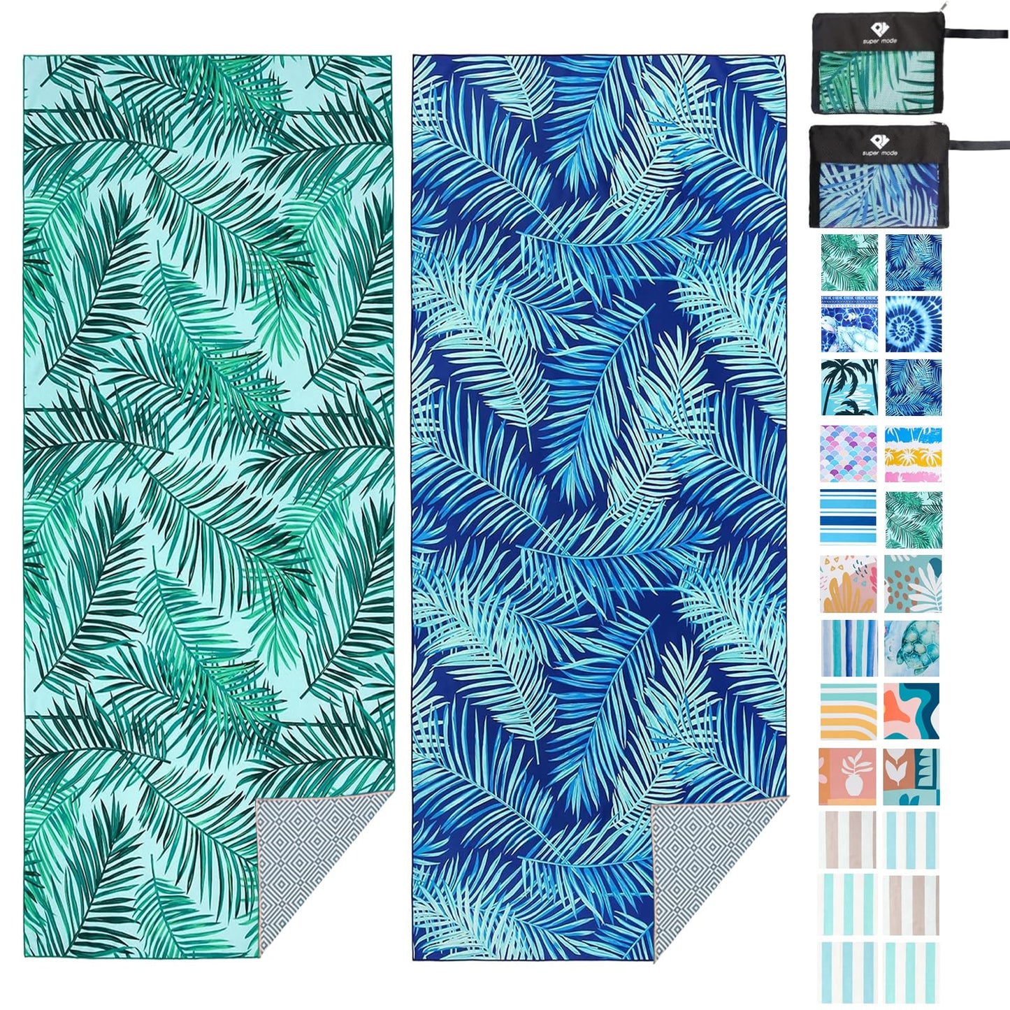 2 Pack Microfiber Beach Towel, Oversized Pool Towel 75”x 35”, Sand-Free Quick Drying Camping Super Absorbent Bath Blanket, Soft Breathable and Lightweight