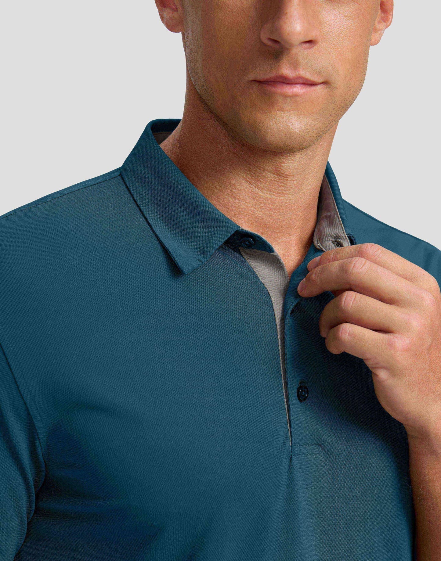 Men's Golf Shirts Dry Fit Moisture Wicking Performance Short Sleeve Collared Polo Shirts for Casual Tennis Bussiness (Reflecting Pond, L)