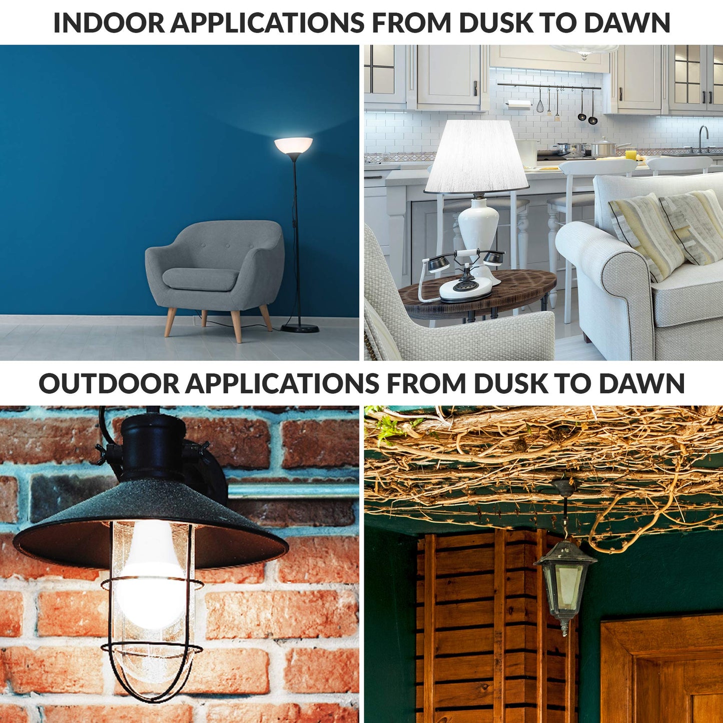 Simba Lighting LED Outdoor Light Bulbs with Photocell Sensor Dusk to Dawn Smart Auto On and Off (2 Pack) A19 6W 40W Replacement for Porch, Night Light, Garage Door, E26 Medium Base, 5000K Daylight