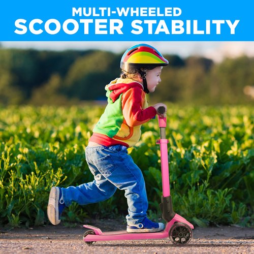 Hurtle Kids Scooter - Child Toddler Kick Scooter Toy - 3 Wheel Scooter with Adjustable Height, Anti-Slip Deck, Flashing Wheel Lights, for Boys/Girls 3-10 Year Old