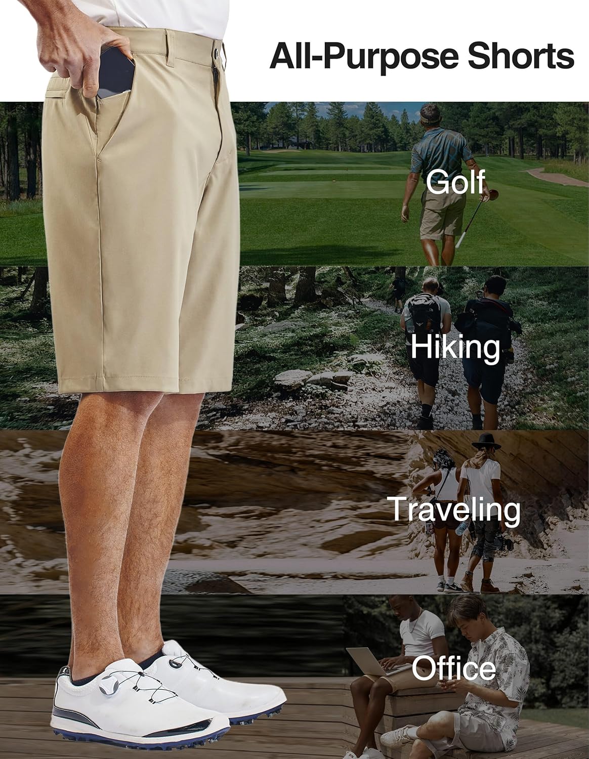 PULI Men's Golf Hiking Shorts - Lightweight Quick-Drying Casual Wear | 12"/10" Inseam with Pockets