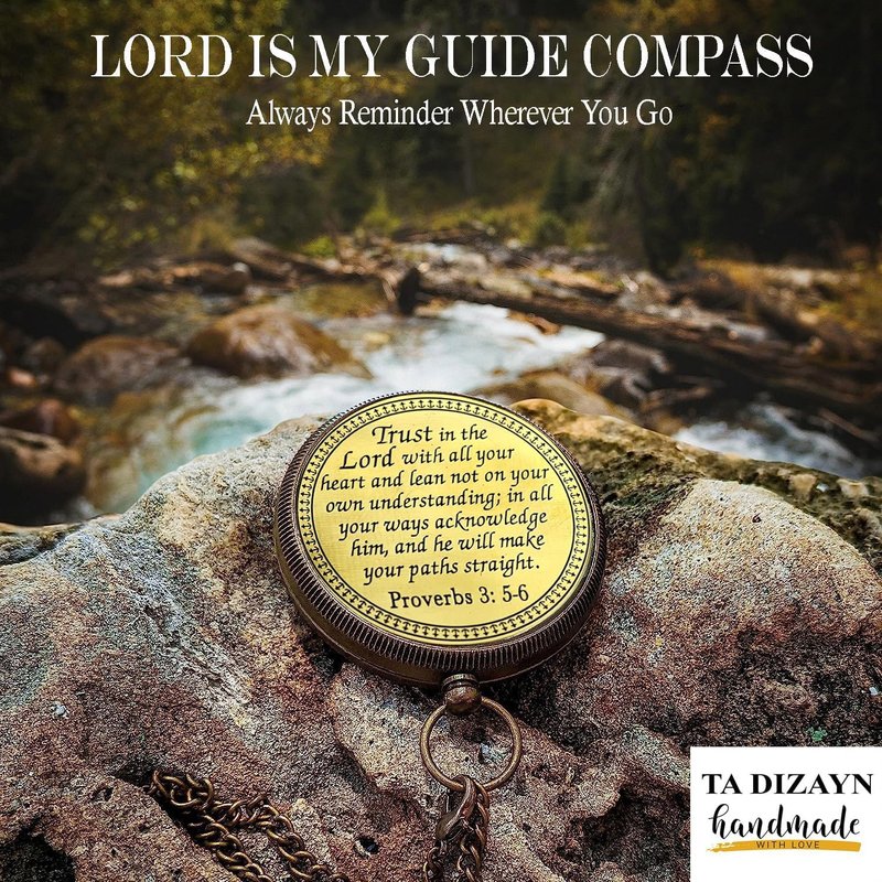 Trust in The Lord -Proverbs 3: 5-6 Engraved Compass, Graduation Gifts for Him, Birthday Gifts for Son, Husband, Inspirational, Motivational, Christmas, 2026 Unique Office Decor, Greeting Card Included