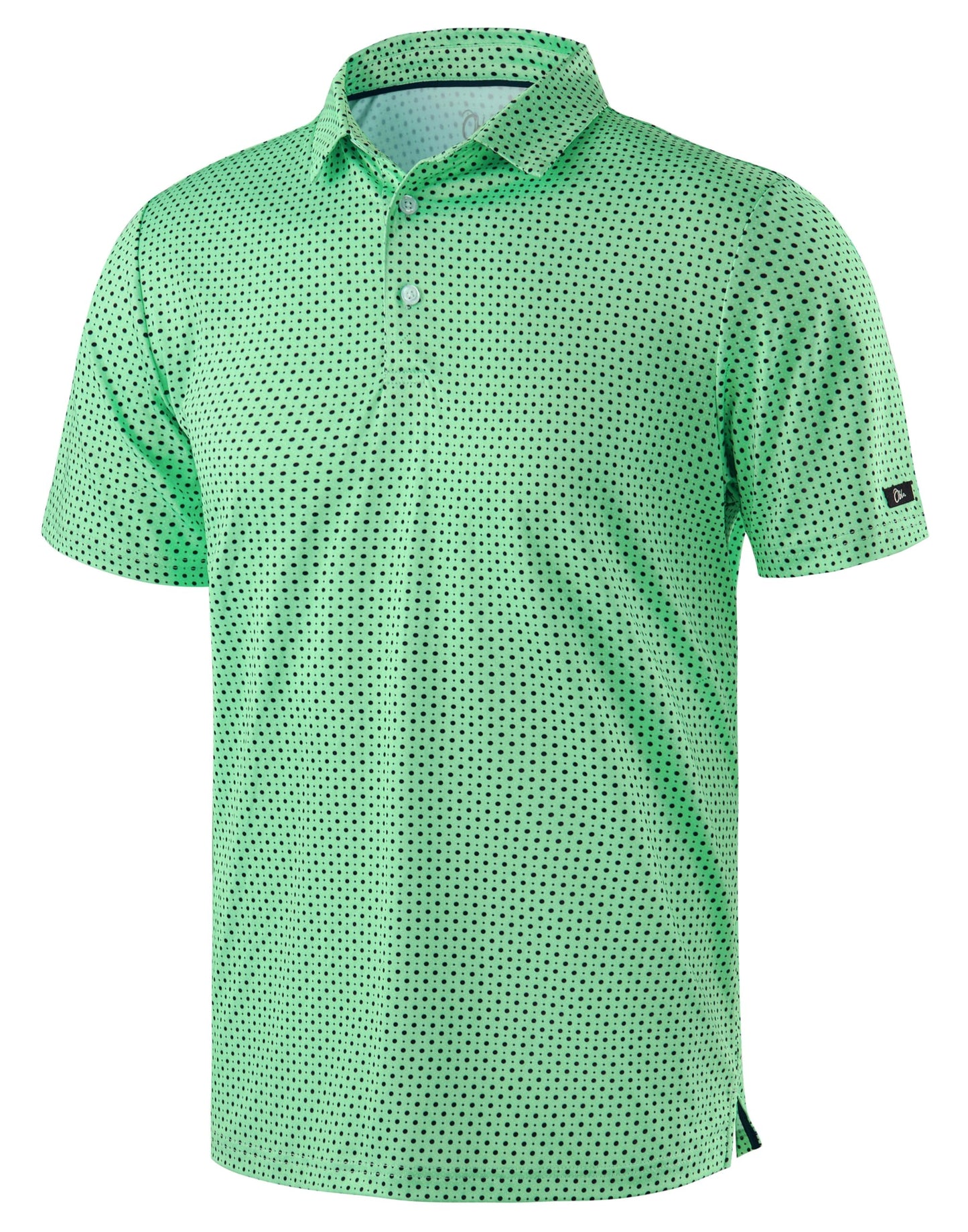 Obla Mens Golf Polo Shirts Short Sleeve Dry Fit Performance Moisture Wicking Casual Print Collared Golf Shirts for Men (Green Dot_M)