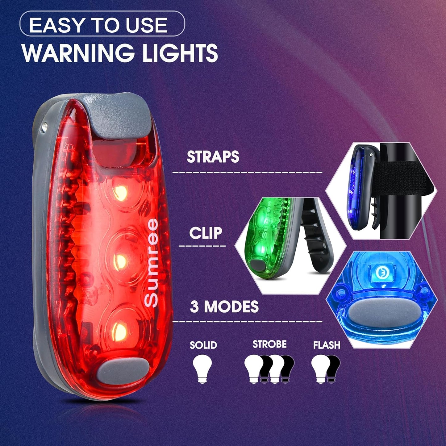 Skiennix LED Safety Lights - High Visibility Clip-On Strobe & Running Lights | 4 Pack for Runners, Bicycles, and More