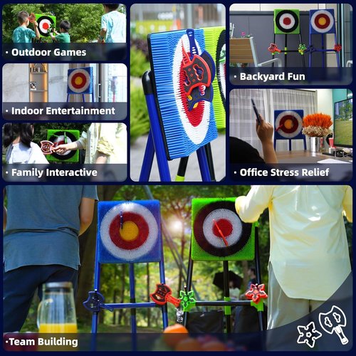 BunnyBoo Axe Throwing Game - Safe Bristle Target Set with 4 Axes & Darts | Portable Fun for All Ages