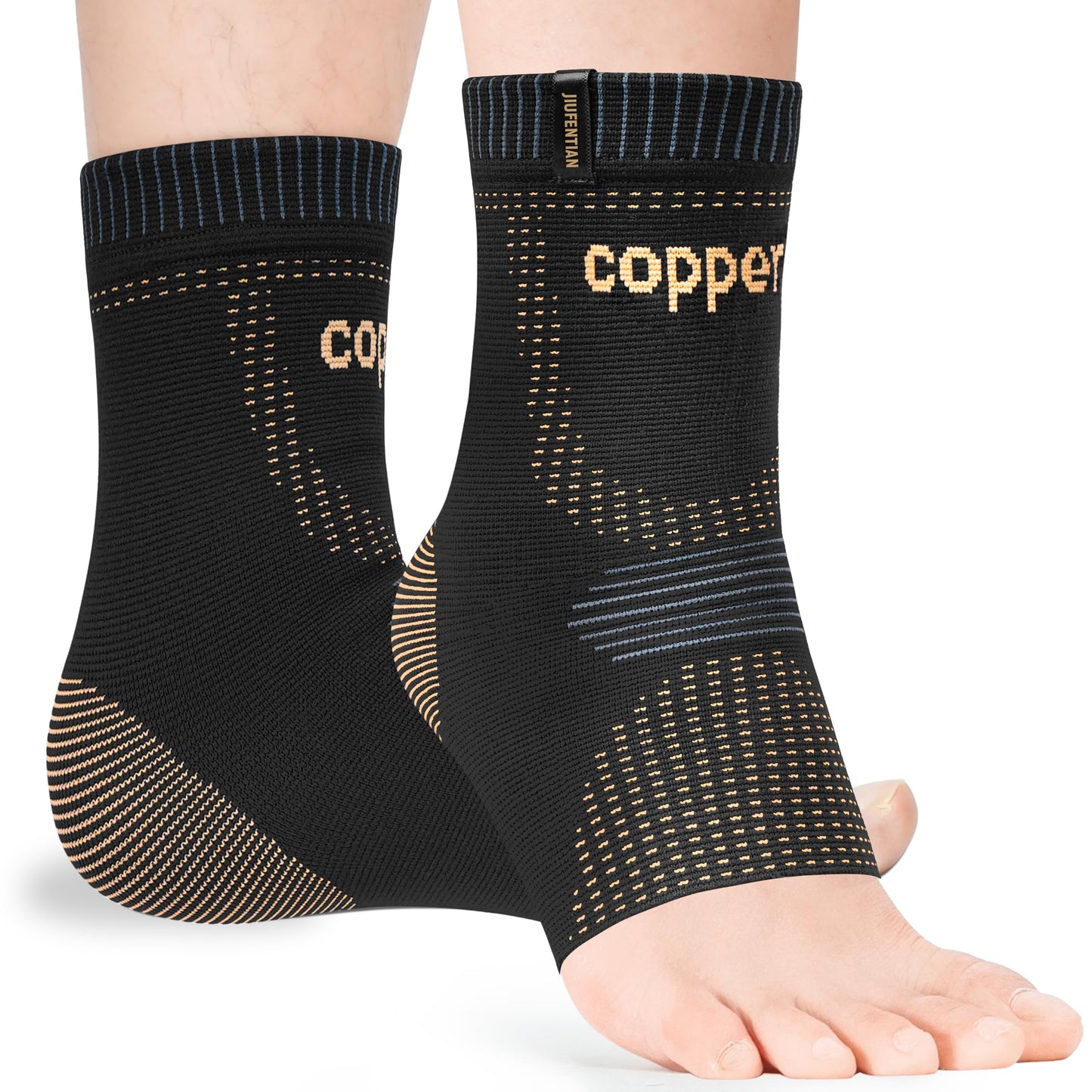 JIUFENTIAN Copper Ankle Brace for Achilles Tendonitis Women and Men (2 pack) - Breathable Ankle Support Brace for Sprained, Sprain,Sports Injury Recovery,Copper Infused– Foot Pain Relief (Large)