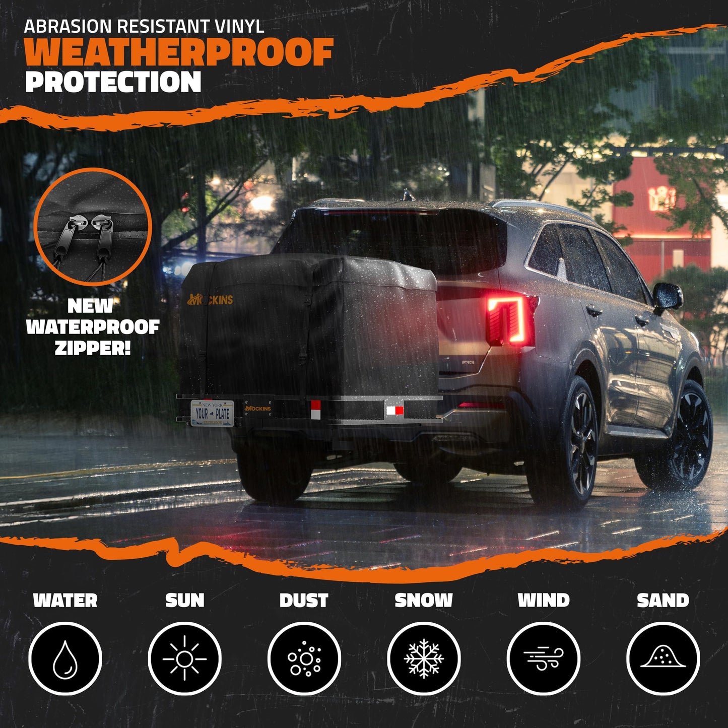 Mockins 30 CuFt Square Trailer Hitch Cargo Carrier Bag | 40"x40"x32" 500D PVC Weatherproof Cargo Bag for Hitch Carrier | Versatile Waterproof Truck Bed Storage Set w/Buckle Straps, Lock & Carry Bag