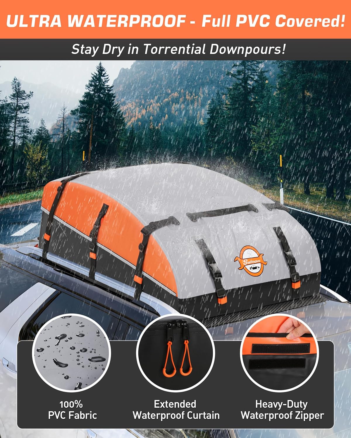 Sailnovo Rooftop Cargo Carrier Bag - 21 Cubic Feet, Waterproof Soft-Shell Design | Includes Anti-Slip Mat & 10 Straps
