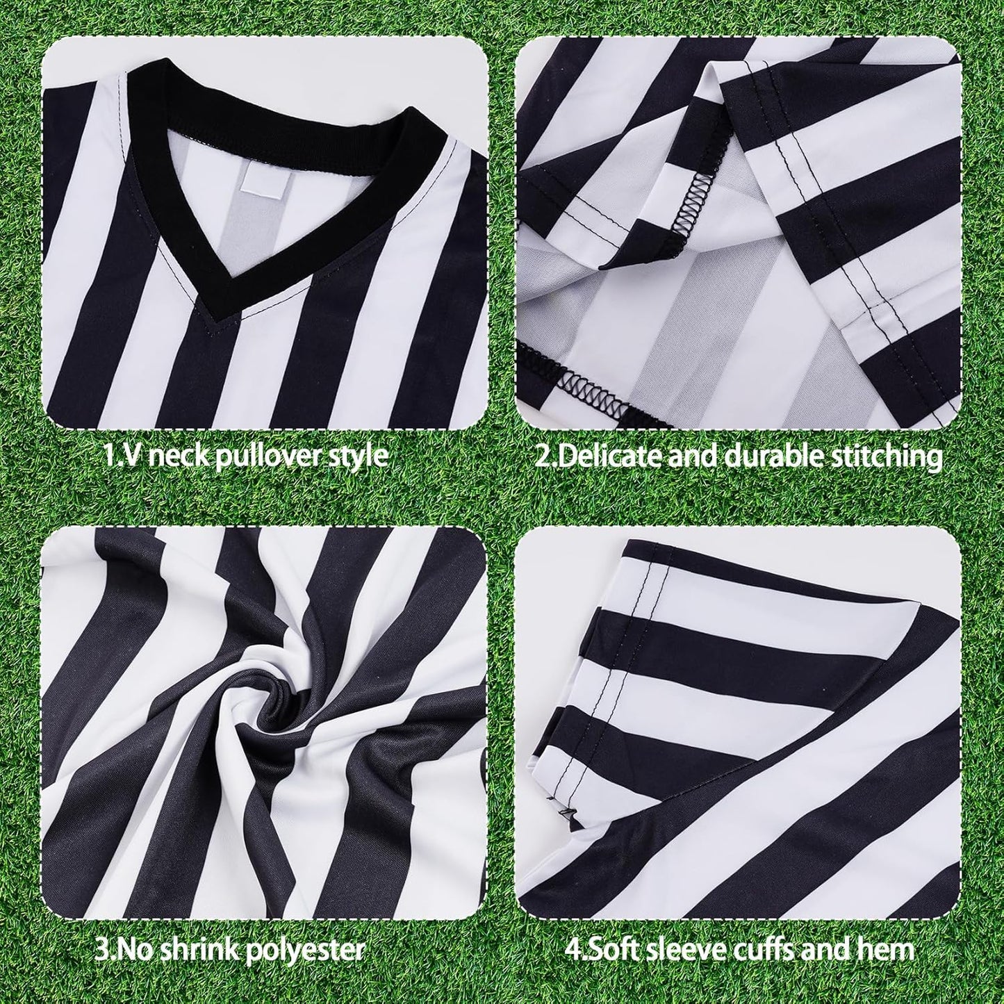 obmwang Kids Referee Shirt Costume, Black and White Stripe V Neck Referee Shirt, Yellow Penalty Flag and Whistle