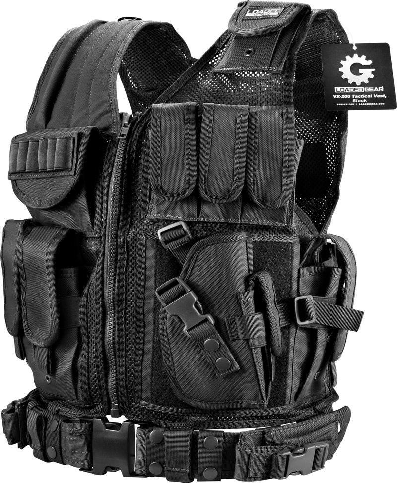 Barska Loaded Gear VX-200 Tactical Vest, Plus Size, Right-Handed, Black – Adjustable, Durable, and Multi-Pocket Design