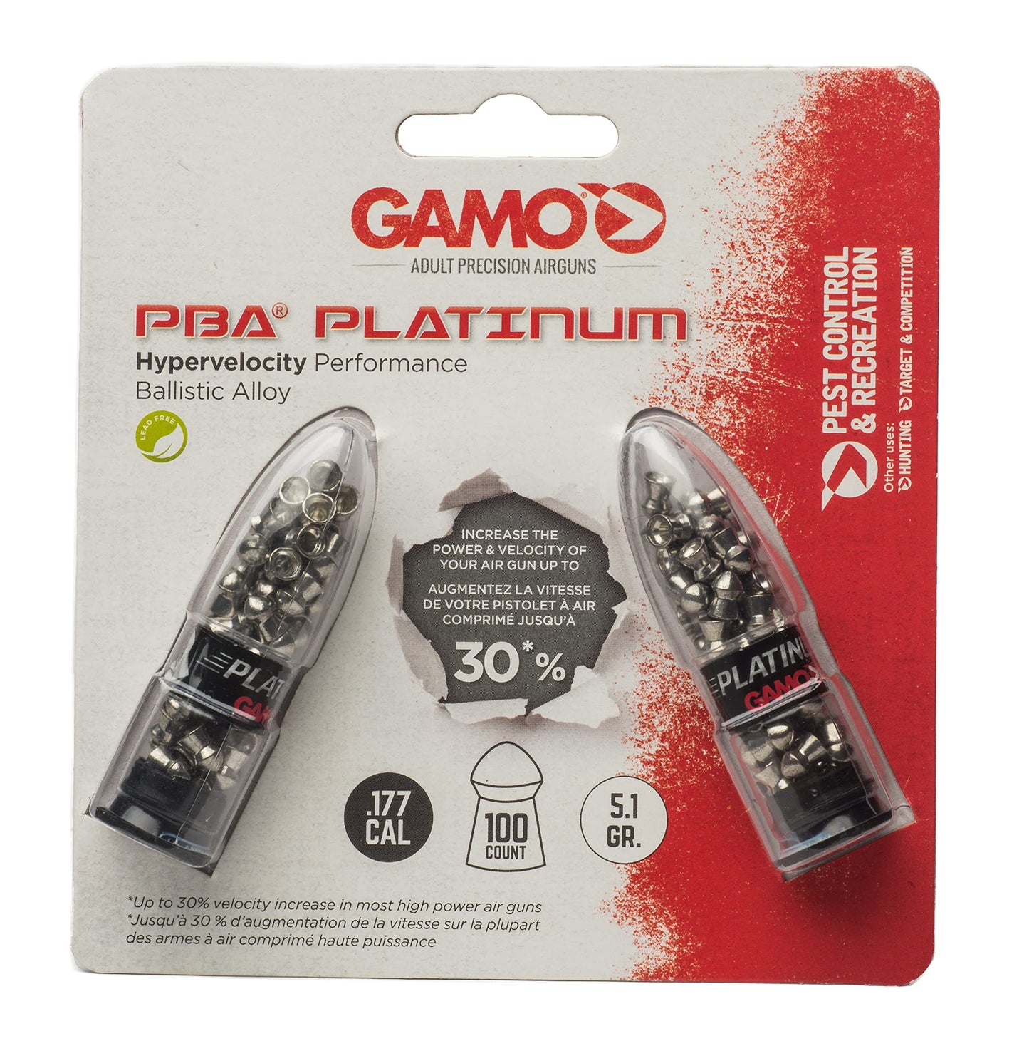 Gamo, Air Gun Pellets PBA Platinum .177 Cal. Qty of 100, .177 Caliber, 632265454