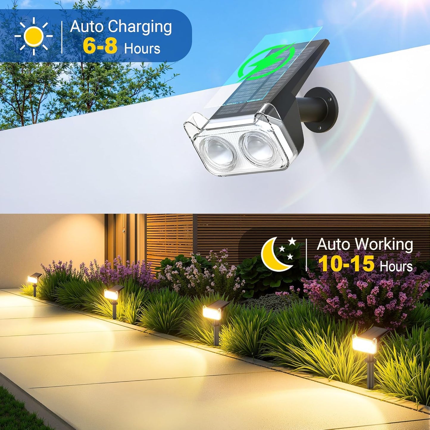 6 Pack Solar Spot Lights Outdoor - Waterproof LED Landscape Lighting, Auto ON/OFF, 135° Adjustable for Garden, Pathway & Tree Decor