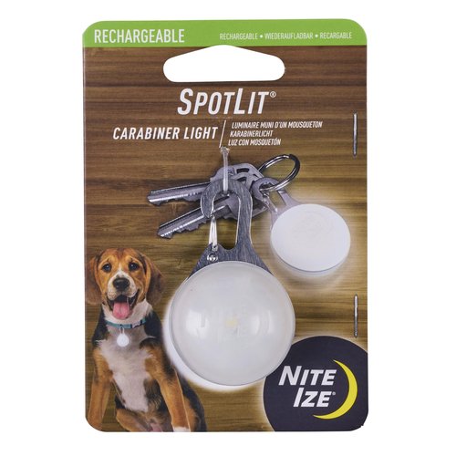 Nite Ize SpotLit Rechargeable Carabiner Light - 3.5-Hour Runtime - Fits on Keychains, Bags & Zippers - Perfect for Finding Items in Dark Cabinets or As a Car Emergency - White