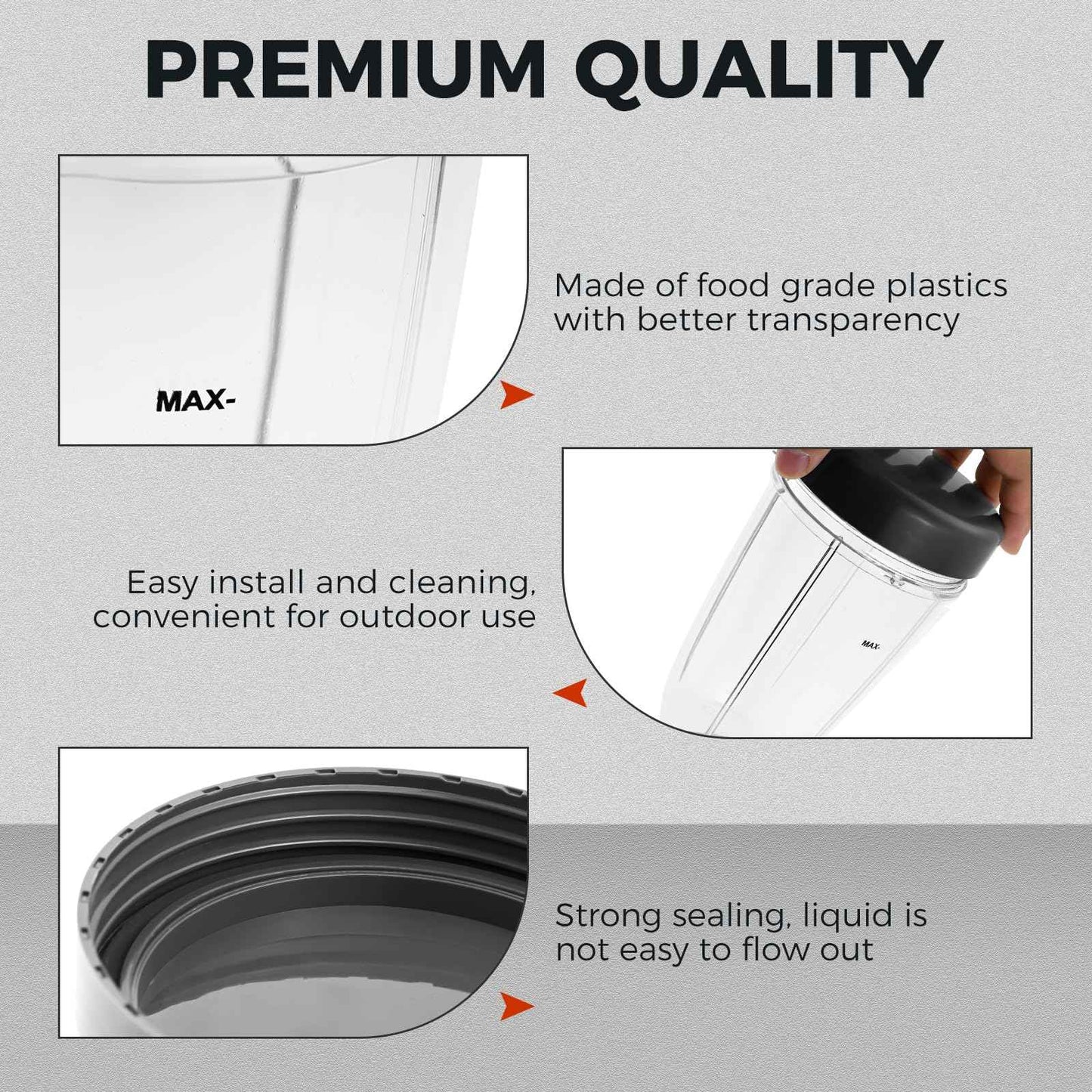 Blender Cups Replacement for Nutribullet Blender 24oz Cups with Lid, Compatible with Nutribullet 600W/900W Blenders (2 Pack)