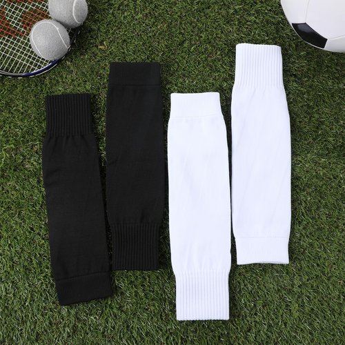 4 Pairs Pre Cut Soccer Socks Wear-Resistant Shin Guard Sleeves Elastic Leg Sleeves for Soccer for Men and Women(White,Black)