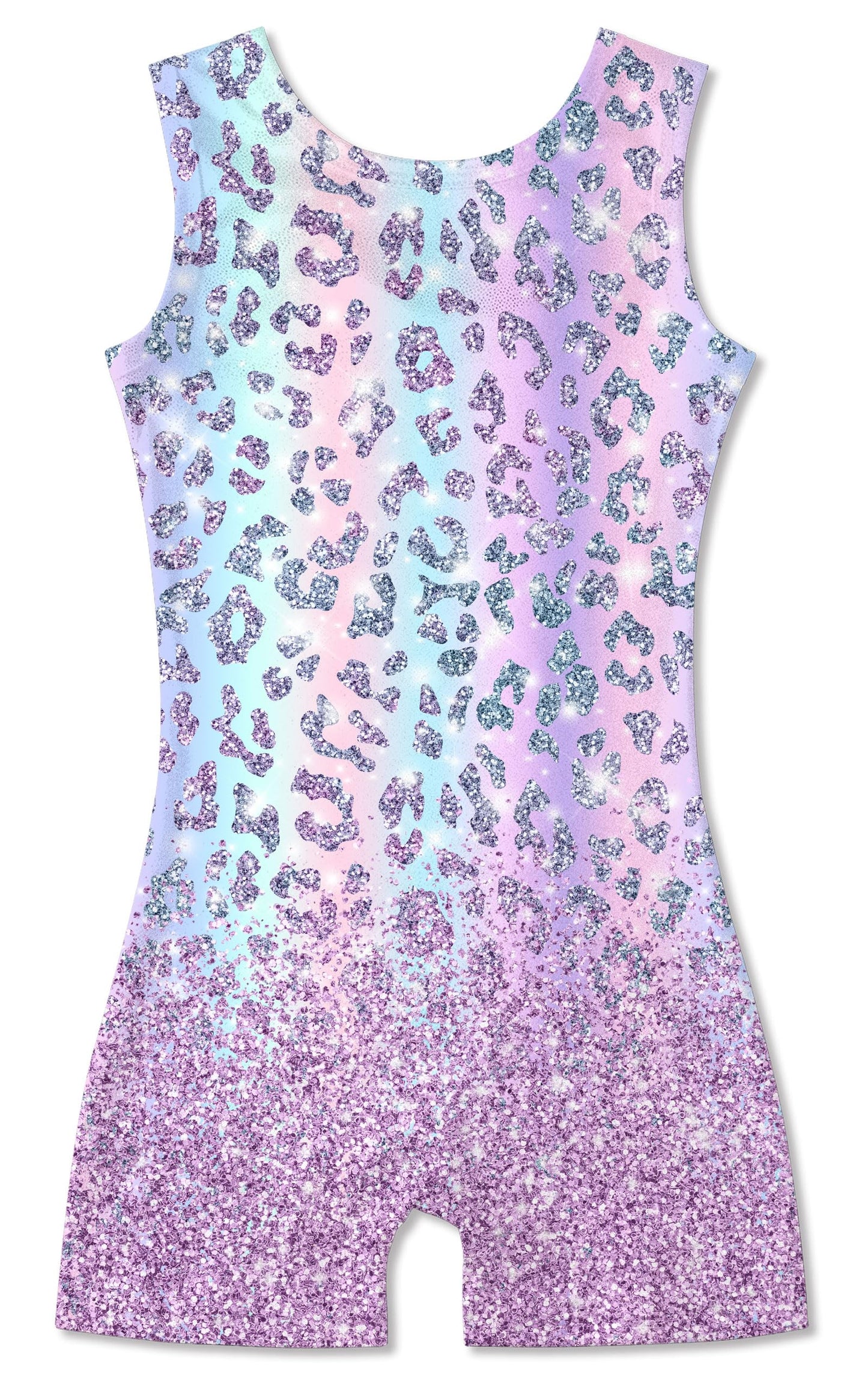 Funnycokid Gymnastics Leotards for Girls Dance Outfits Unitard Sparkly Clothes with Shorts, Diamond Leopard Colorful Purple, 5-6 Years