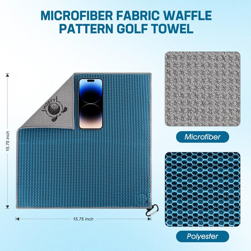 MOSTY Magnetic-Golf-Towel 2 Pack - Dual-Layer Waffle & Microfiber Golf Club Cleaning Towels with Strong Magnet for Golf Bags, Carts & Clubs - Premium Golf Accessories for Men & Women