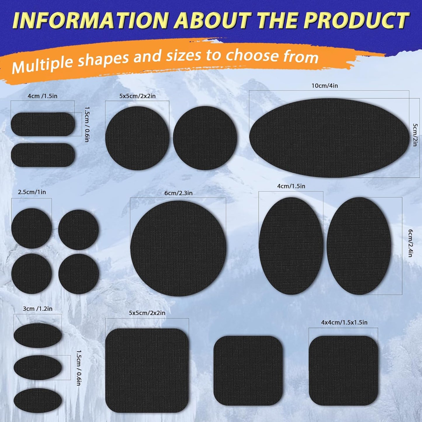 Tenacious Down Jacket Repair Patch Kit - Waterproof Self-Adhesive Fabric Patches (18 Pcs, Black)