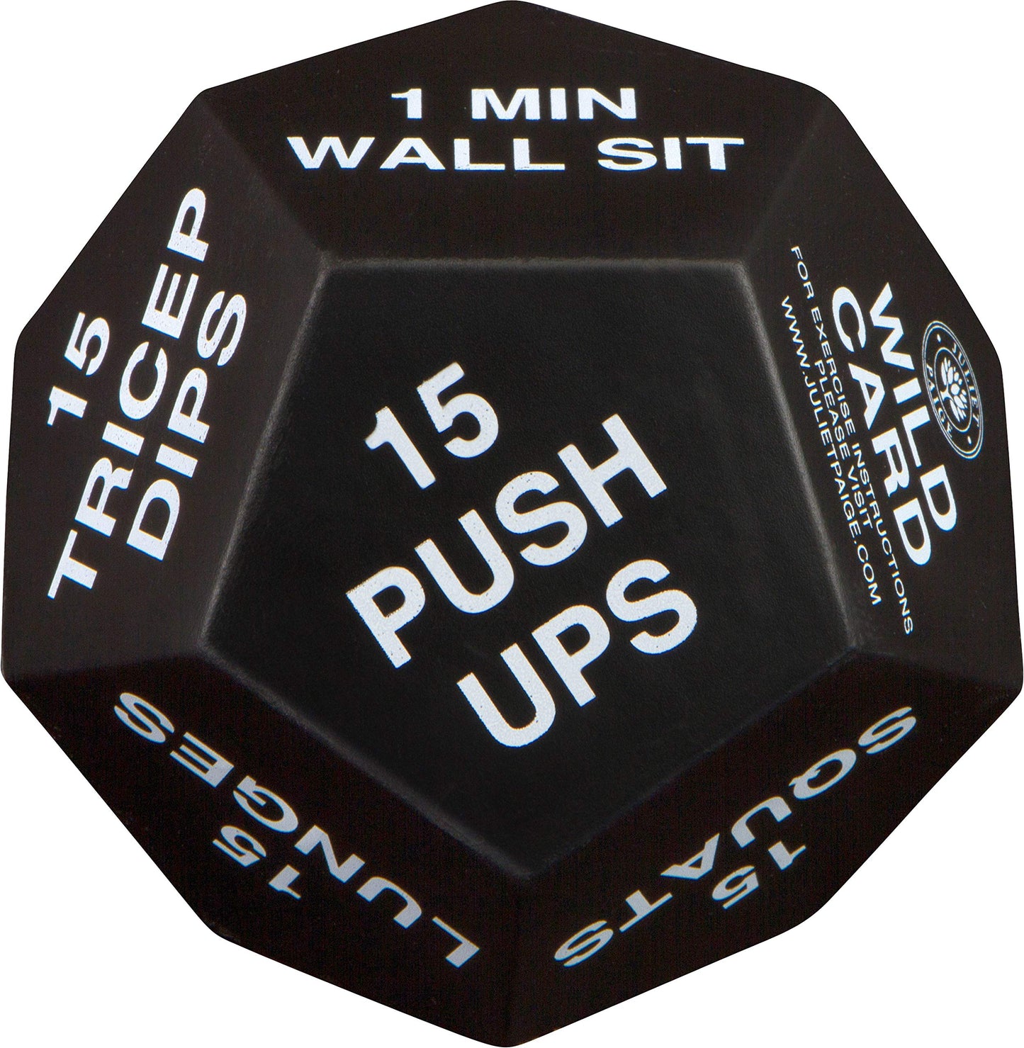 Juliet Paige Exercise Dice for Fitness, Gym Workouts, WOD, Home Bodyweight HIIT, and Adult Sports Training - 4 Inches in Diameter - 12 Sided (White (Intermediate))