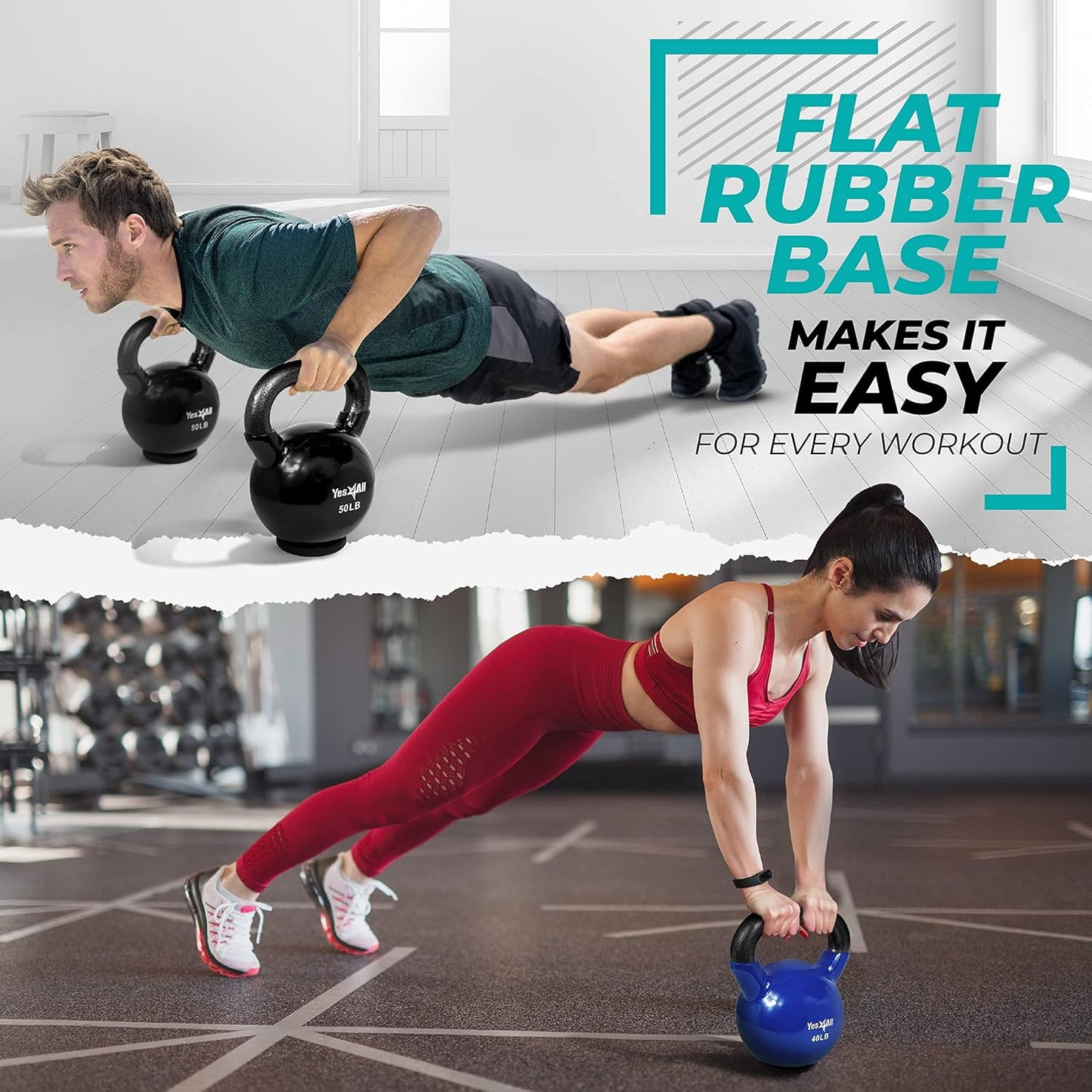 Yes4All Kettlebells - Rubber Base Kettlebell Set for Women | Adjustable Weights (10-65 lbs)