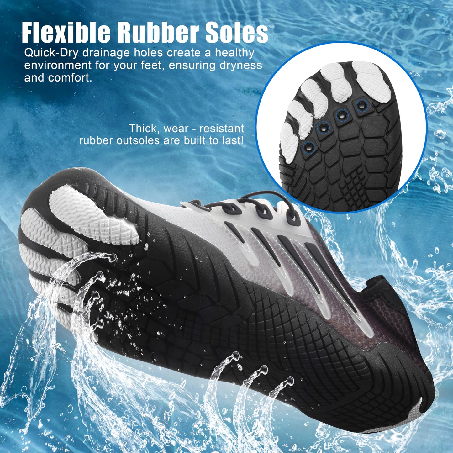 Water Shoes for Men Women, Quick-Dry Barefoot Aquashoes for Beach Swim, Water Sports Like Surf Kayak Yoga, Water Park
