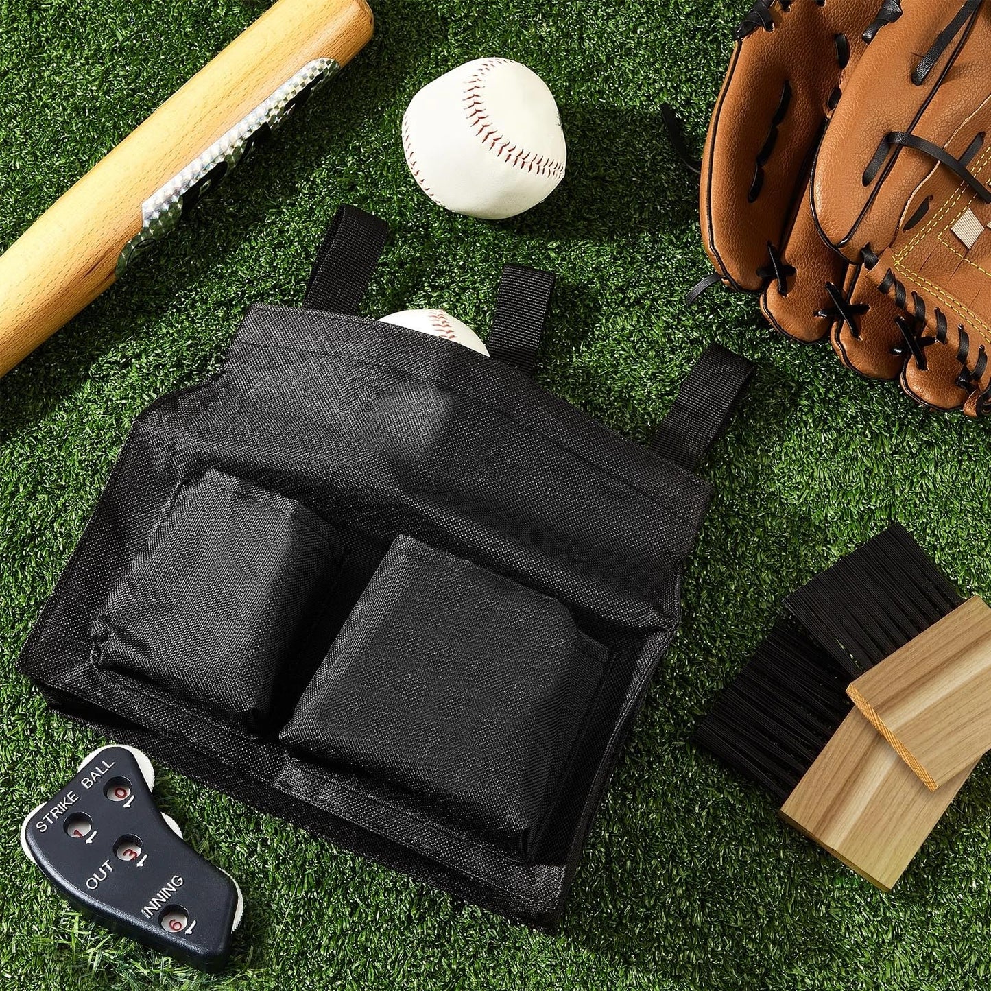Dunzy 3 Pcs Umpire Gear Set Includes Baseball Umpire Brush, Black Ball Bag and Indicator for Men Youth Referee Equipment Accessories Kit