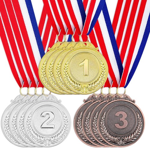 Award Medals - 1st, 2nd, 3rd Place Gold, Silver, Bronze with Neck Ribbon - 2 Inch Metal Style