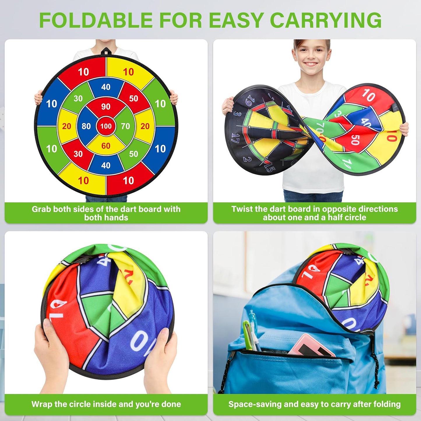 Skiennix Large Double-Sided Dart Board - Fun Indoor/Outdoor Game for Kids Ages 3-12 with Sticky Balls & Darts