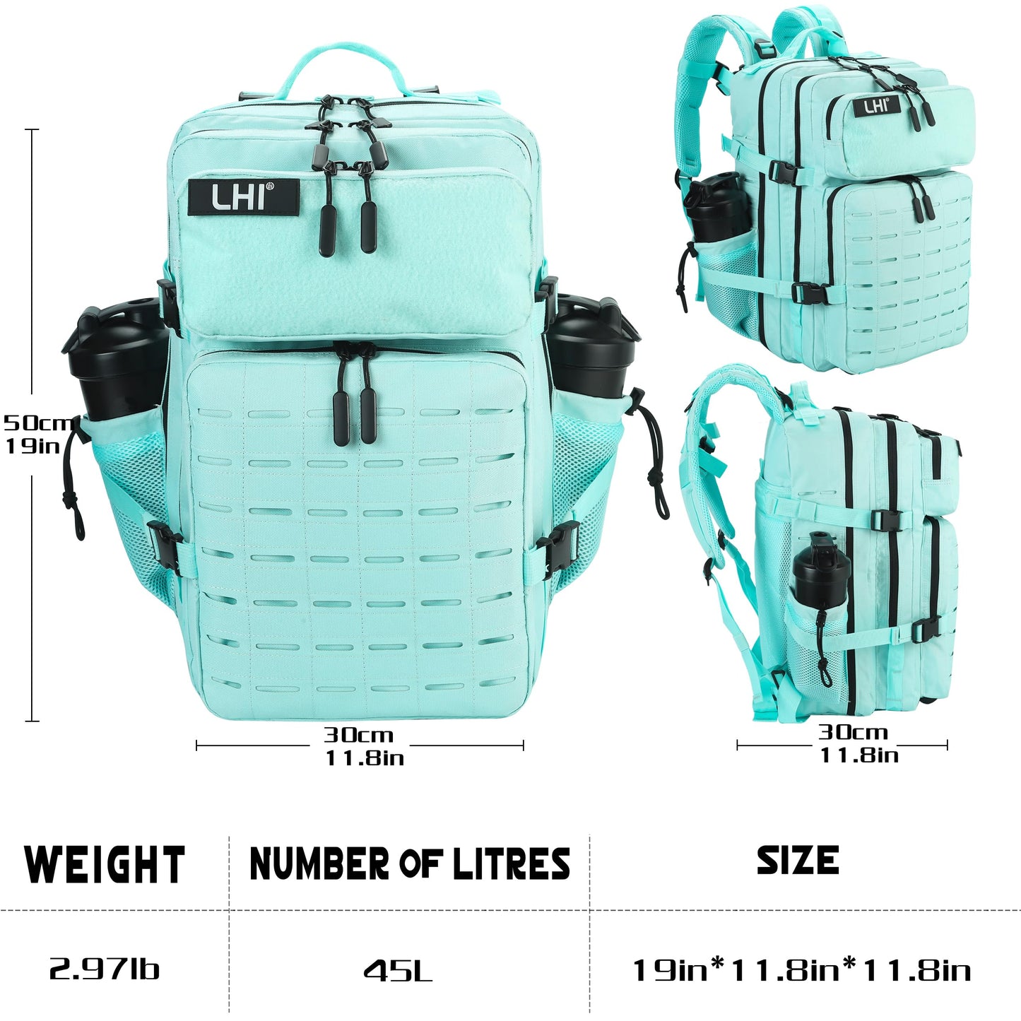 LHI Tactical Military Backpack for Men and Women 45L Large Molle Army Assault Pack 3 Day Travel Backpacks - Green