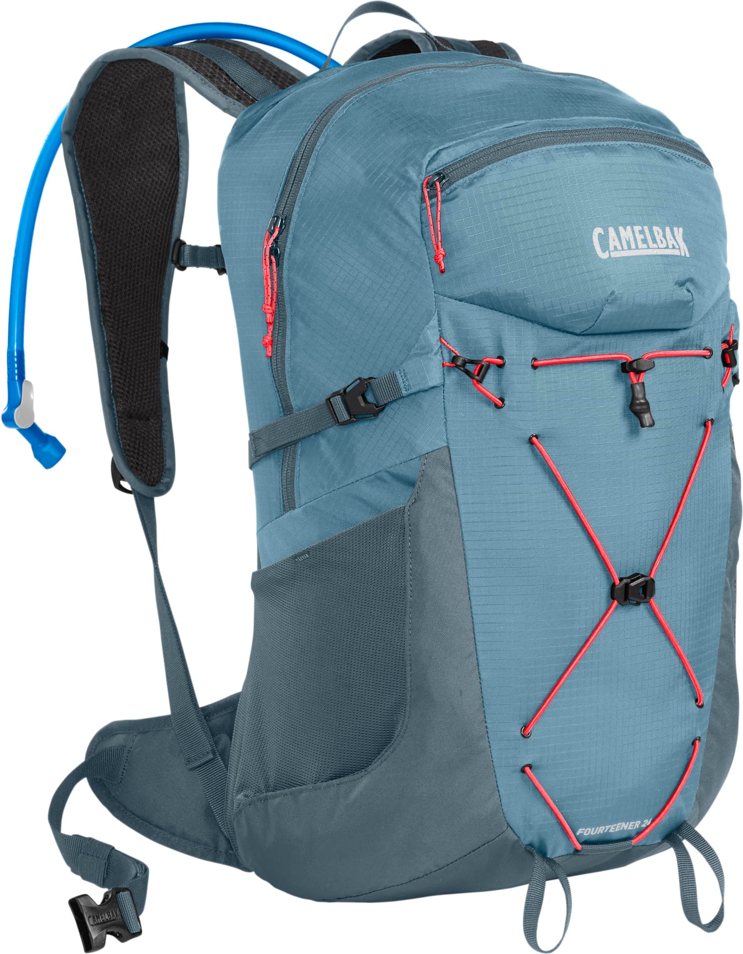 CamelBak Womenâ€™s Fourteener 24 Hiking Hydration Backpack with 100oz Reservoir, Women Specific Fit and Ventilated Support for Long Trail Days, Smoke Blue/Fiery Coral 2.0