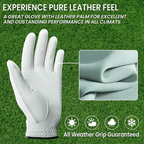 FINGER TEN Premium Golf Gloves - Cabretta Leather, All-Weather Grip, Comfortable Fit | Sizes S-XL