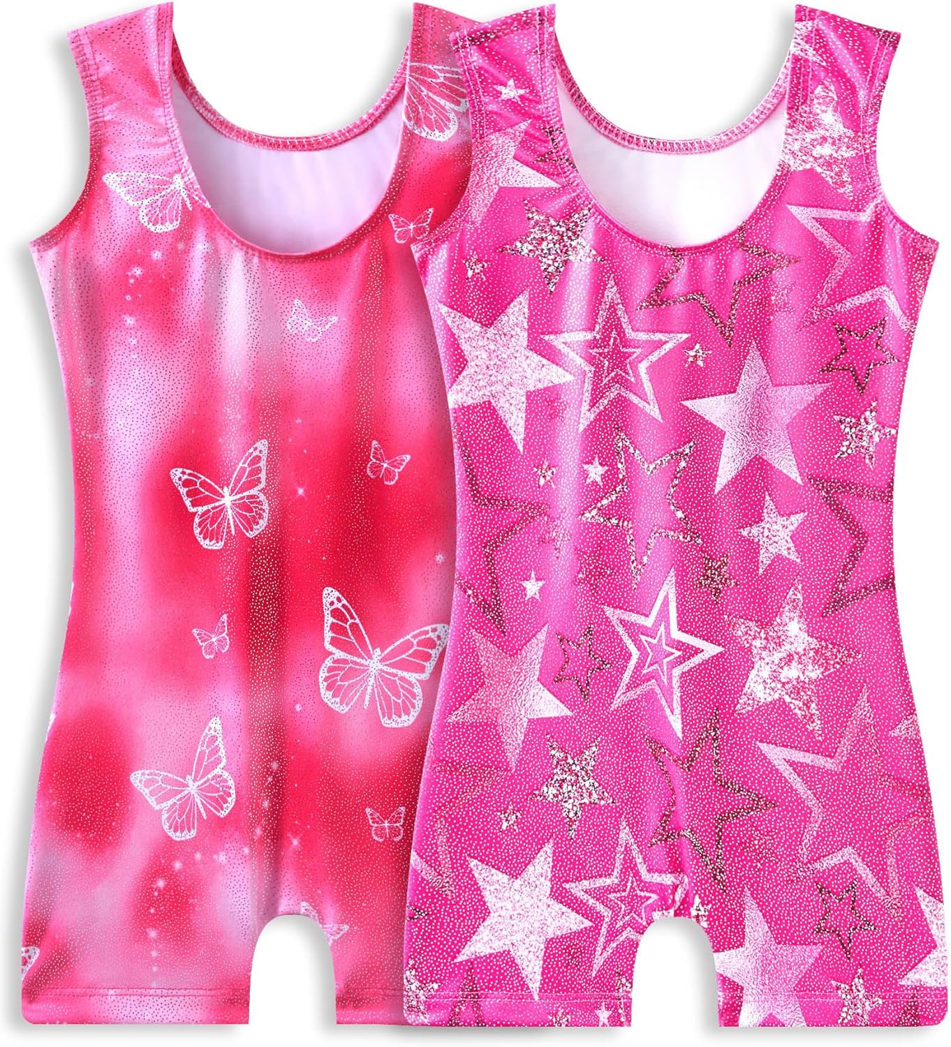 Snowheart Gymnastics Leotards for Girls - Sparkly Sleeveless Biketards 2-Pack for Dance & Tumbling Classes