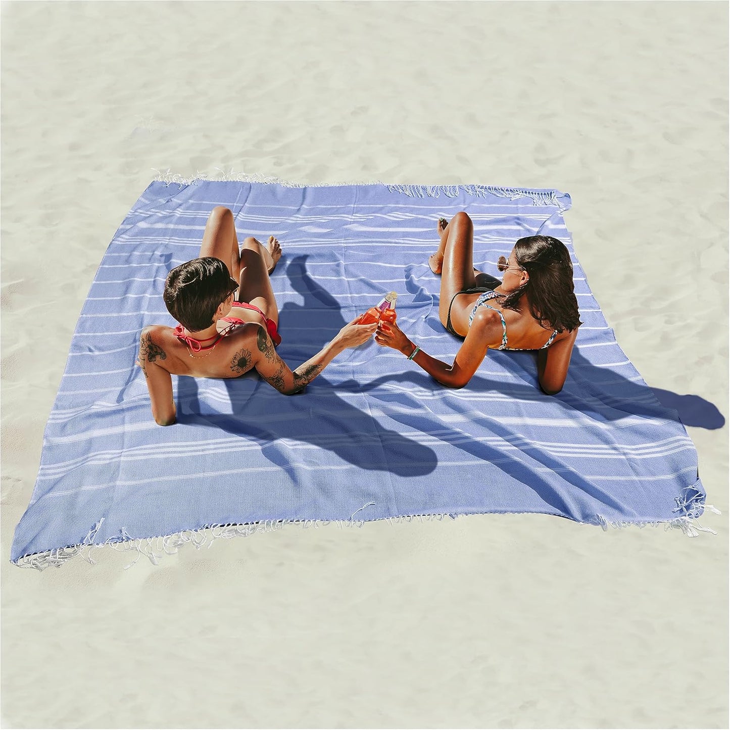 Skiennix Boho Throw Blanket - Extra Large Turkish Beach Towel for Outdoor Picnics | Navy