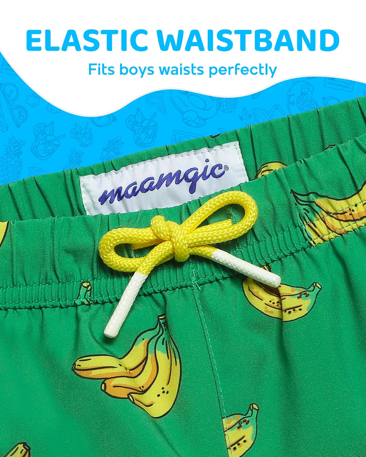 maamgic Boys Swim Trunks with Compression Liner 4-Way Stretch Quick Dry Swim Shorts Swimming Trunks Toddler Boy Banana Yellow 7 Years