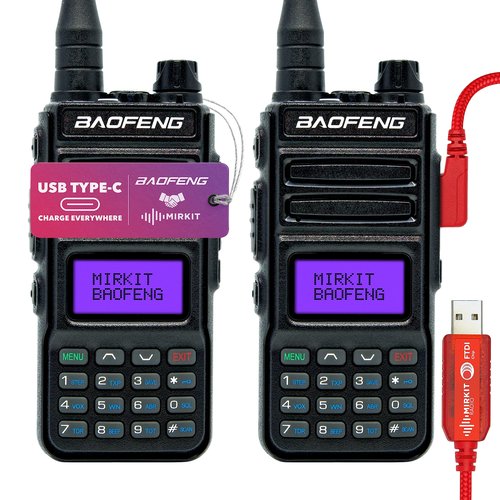 Mirkit 2хTP8PRO Baofeng Two Way Radio Long Range 8W - Walkie Talkies with USB Type-C Charging Accessories: Battery 1800mAh, FTDI Baofeng Programming Cable, Lanyard VHF 144-148/UHF 420-450