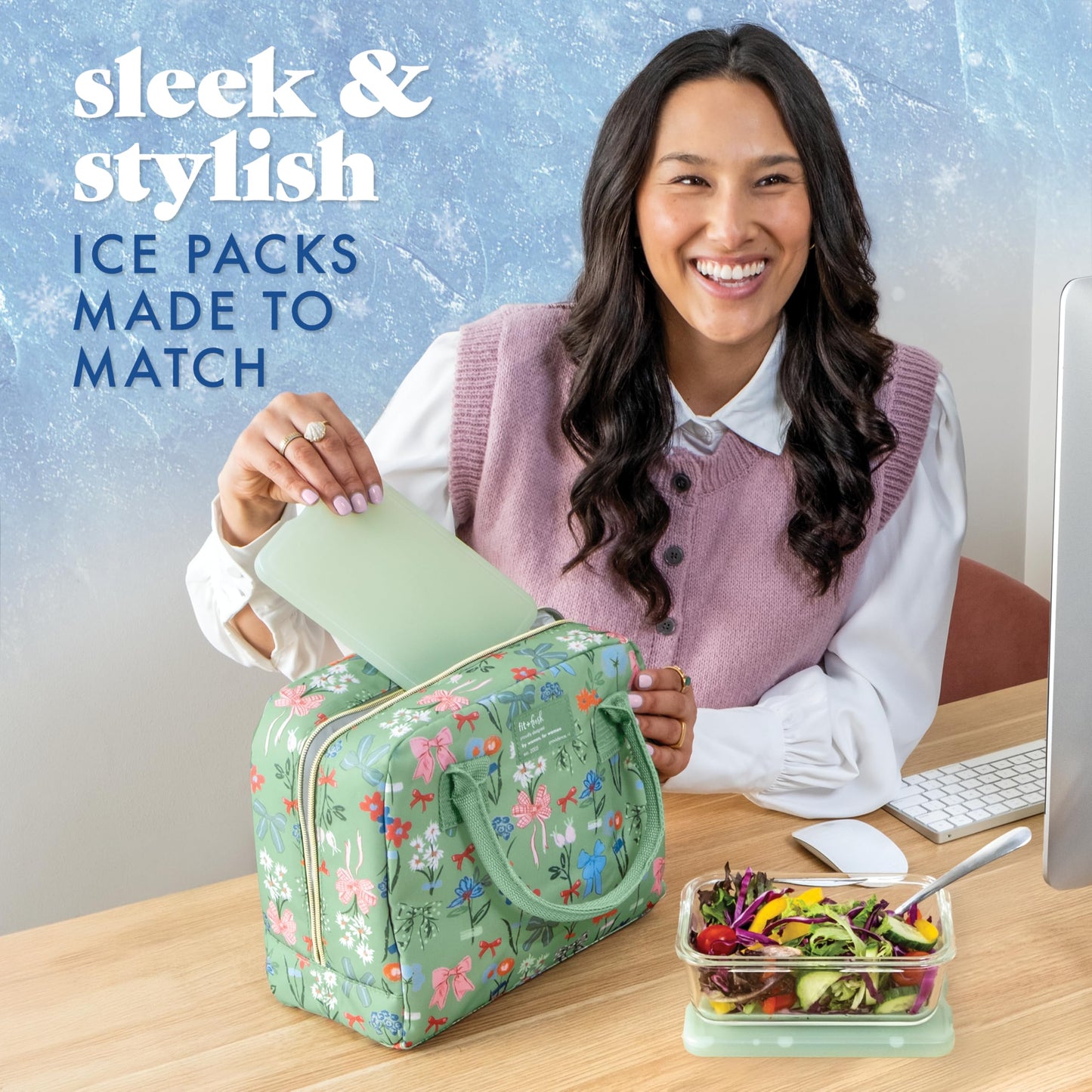 Cool Coolers by Fit & Fresh XL Slim Ice Packs, Quick Freeze Reusable Ice Packs for Lunch Boxes & Coolers, Long-Lasting, Space Saving Cooler Ice Packs, Sage, 4Pk