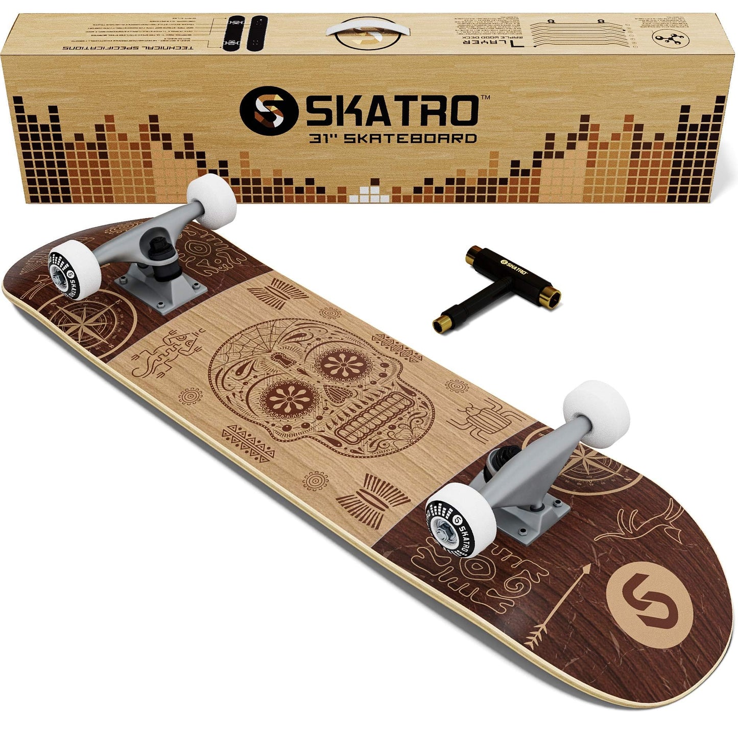 Skatro - Pro Skateboard 31" Complete Skateboard. Skate Board Ages: Adults, Boys, Girls, Beginners, and Kids