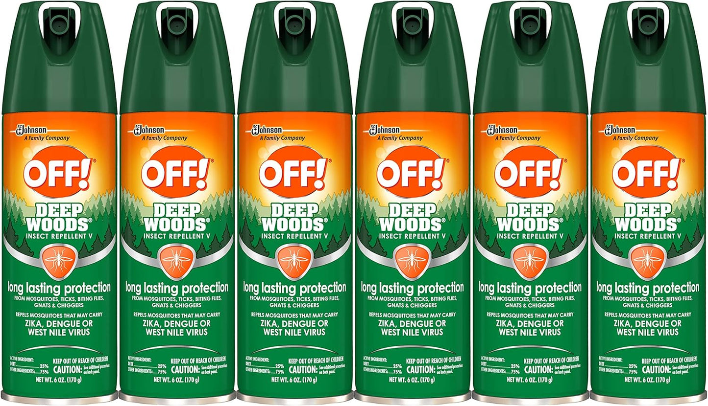 OFF! Deep Woods Insect Repellent - 25% DEET for 8 Hours of Mosquito & Tick Protection | 6 oz (Pack of 6)