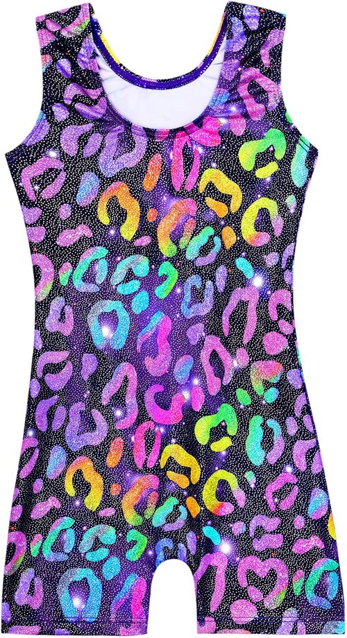 Domusgo Gymnastics Leotards for Girls - Sparkly One-Piece Pro Unitard with Shorts | Kids Size