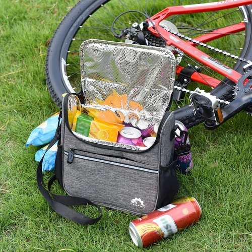HUIOP bike handlebar bag, Waterproof Bike Handlebar Insulated Cooler Bag Front Bag Mountain Road Bicycle Cycling Handlebar Basket Bag Pannier Shoulder Bag