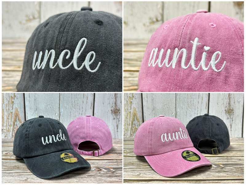 Enodtter Embroidered Auntie Uncle Matching Hats for Men Women, Gift for Couples, Black & Pink Baseball Cap Adjustable Dad Hats