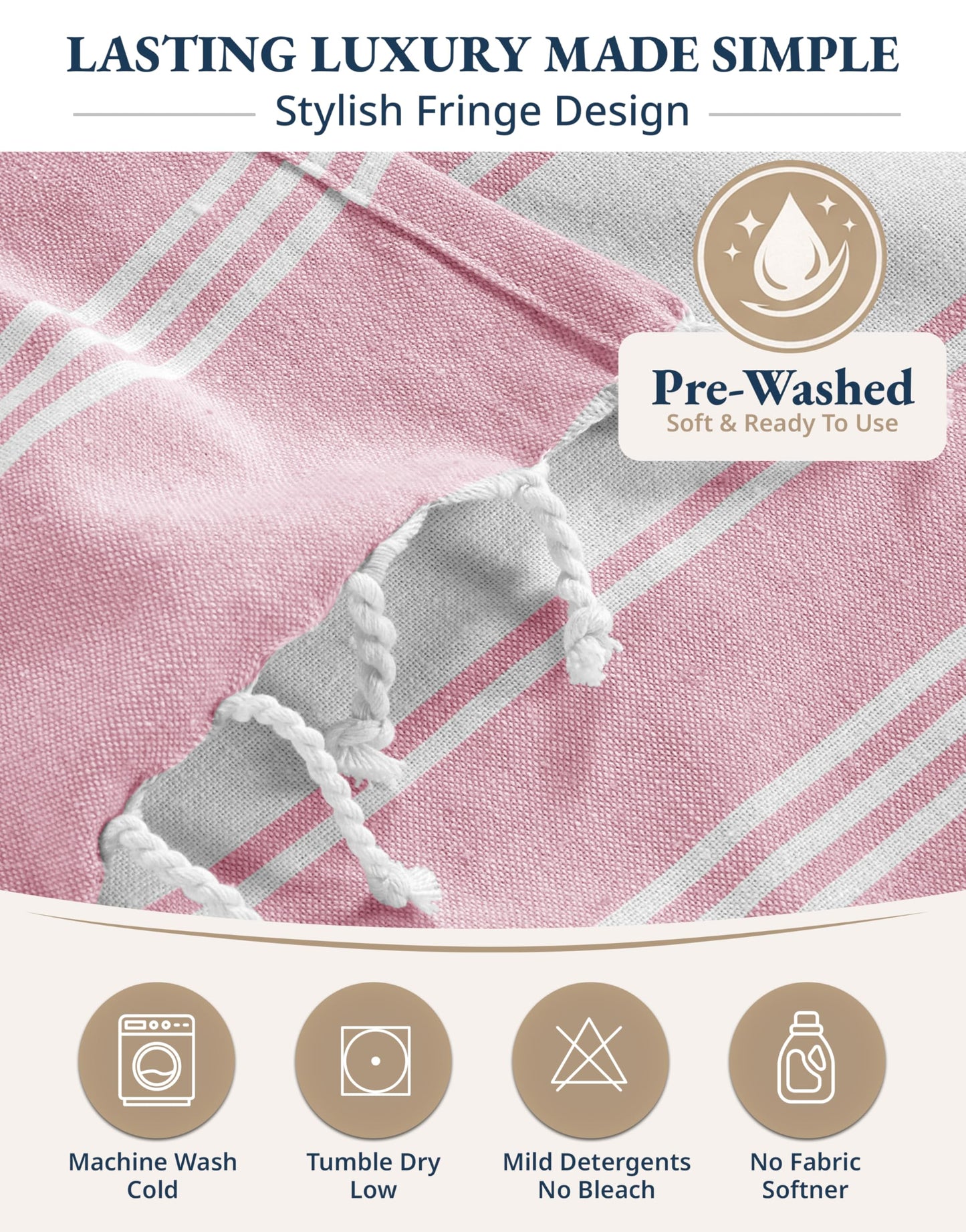 LANE LINEN Turkish Beach Towel, Oversized, 39"x71", Quick Dry - Candy Pink