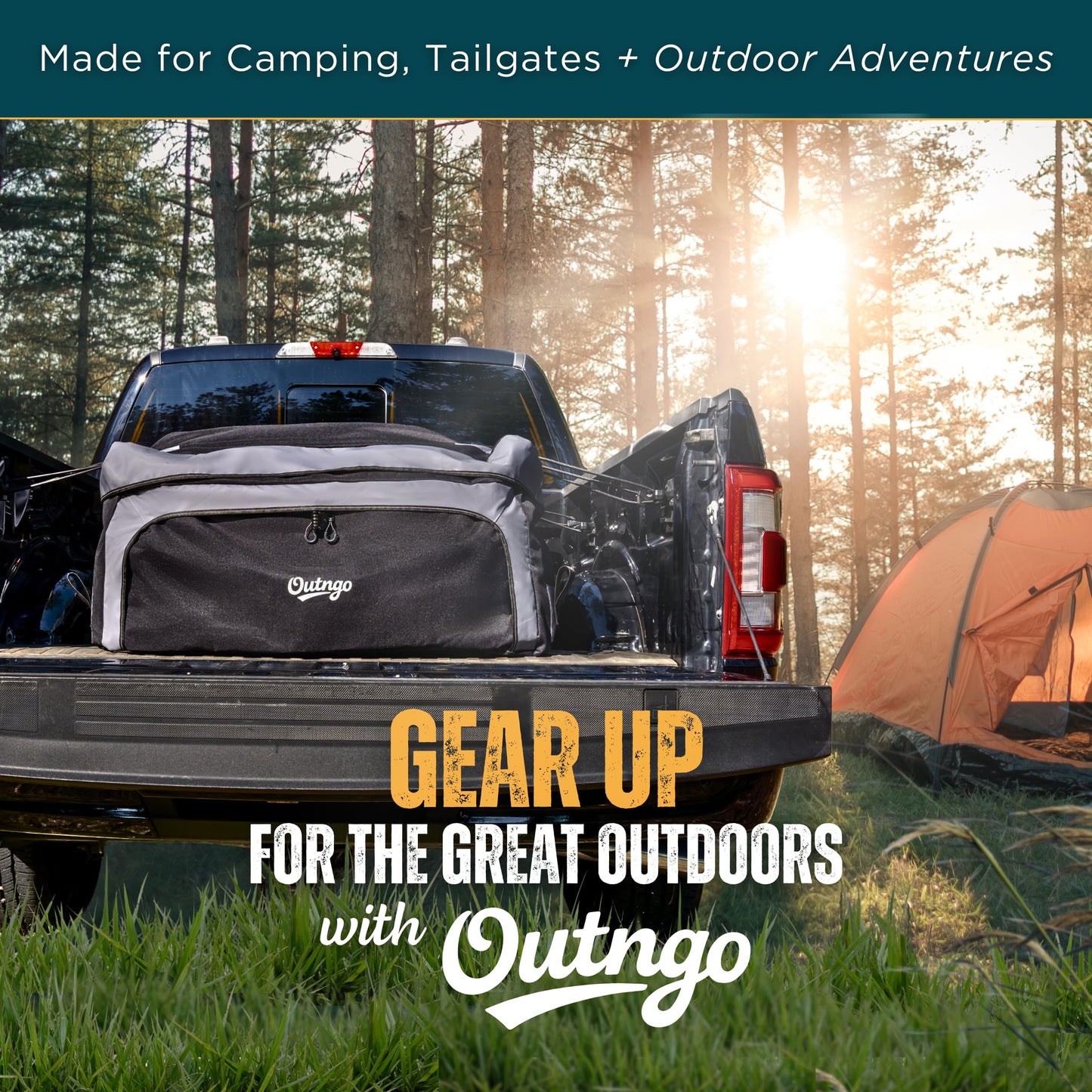 Outngo Truck Bed Cargo Bag-Waterproof Luggage Bag For Truck Bed 26 Cu. Ft Heavy-Duty PVC Truck Bed Waterproof Storage Fits Any Truck Size Dual Opening 4 Stretch Cord 2 Combination Lock (50"x40"x22")