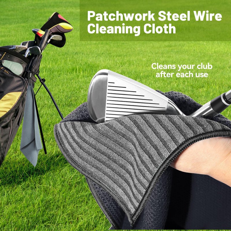 2 Pack Magnetic Golf Towels with Clips, Steel Wire Cleaning Cloth, Ultra Absorbent Microfiber, Waffle Pattern Golf Towel with Magnet for Men Women, Golf Accessories for Golf Bags, Carts or Clubs