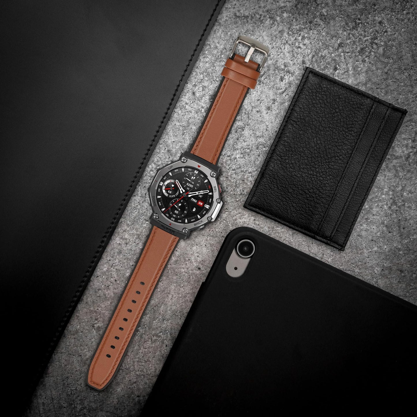 kwmobile Strap Compatible with Amazfit T-Rex 3 Strap - Silicone and Leather Sport Wristband - Brown/Black