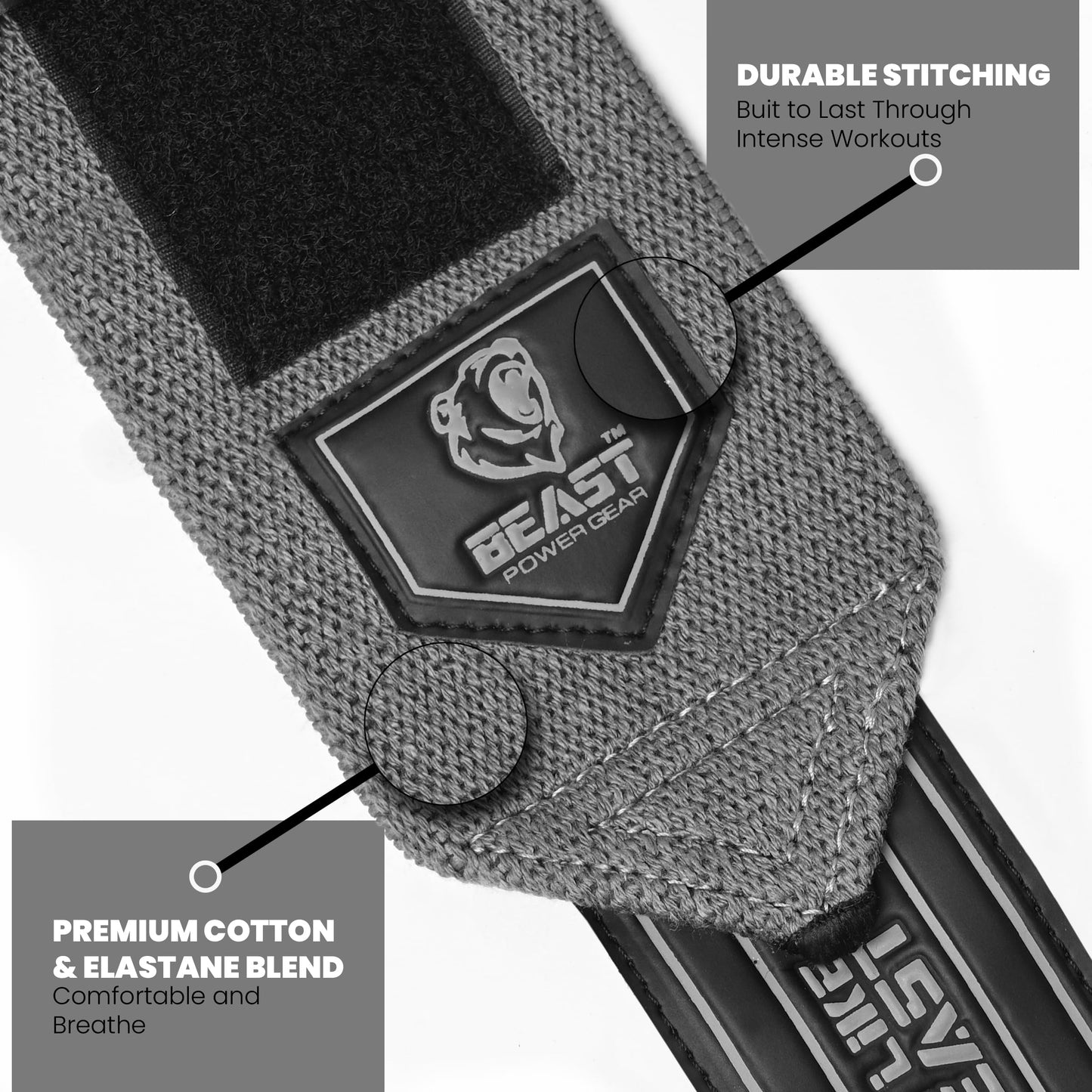 Beast Power Gear Wrist Wraps for Weightlifting 18” Premium Quality Wrist Support for Bodybuilding Heavy Duty Thumb Loop Powerlifting, Strength Training for Men and Women (Solid Gray, Bundle)