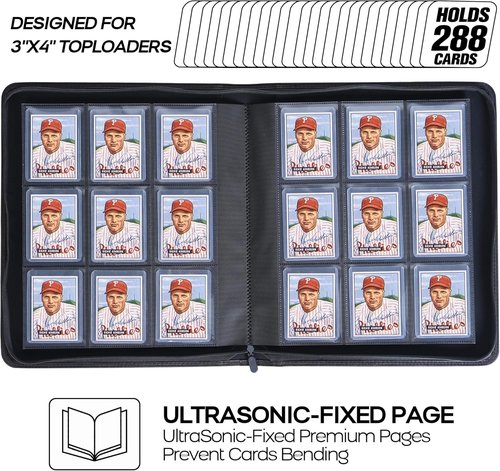 D DACCKIT Top Loader Binder - Holds 288 Cards | 9-Pocket Design for 3" x 4" Trading & Sports Cards - Classic Black