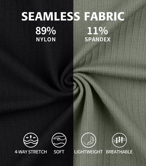 ATTRACO Padded Workout Tops for Women Ribbed Tank Scoop Neck Summer Basic Go to Top Pack of 2 M Black/Army Green