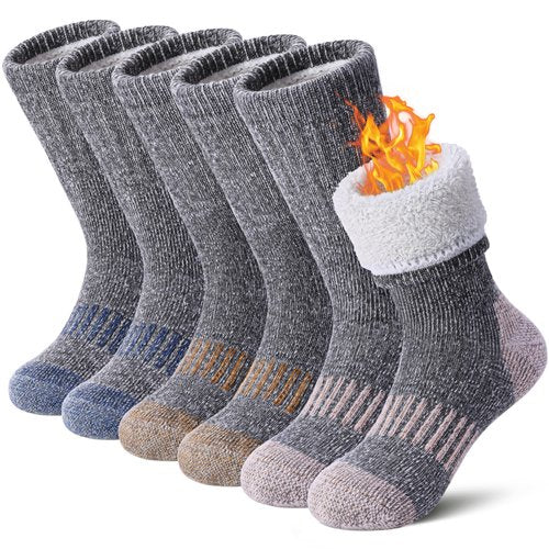 DOSKONI Kids Wool Hiking Socks Boys Girls Merino Wool Socks Thermal Winter Warm Thick Cushion Cozy Boot Crew Socks 3 Pairs-Pink Blue Yellow,12-15 Year Old