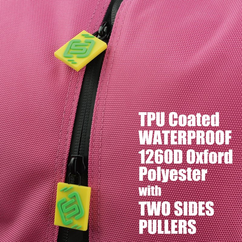 SANDIAN, Pink Color, Golf Bag Rain Hood Cover, Waterproof 1260D Oxford Polyester, 12x20 Inches, Padded Protection, PU Coated, Two Sided Zipper, Adjustable Buckle Lock Fasteners, Snap Button Locking